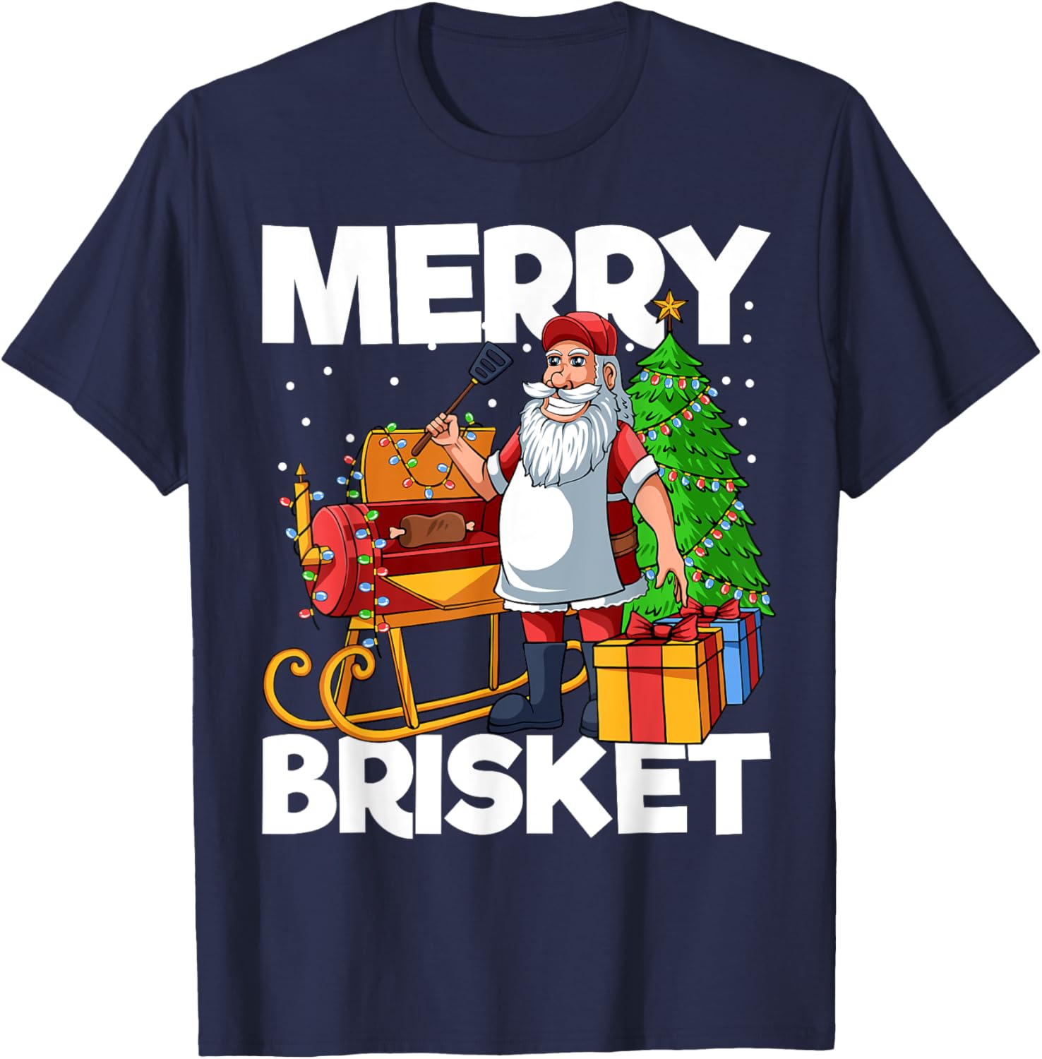 Merry Brisket Christmas in July Santa BBQ Smoker Smoking T-Shirt - T-Shirt | Navy