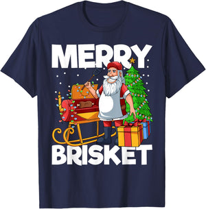 Merry Brisket Christmas in July Santa BBQ Smoker Smoking T-Shirt - T-Shirt | Navy