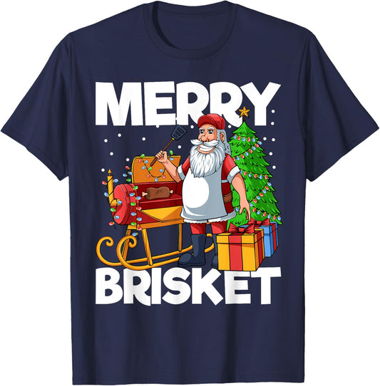 Merry Brisket Christmas in July Santa BBQ Smoker Smoking T-Shirt - T-Shirt | Navy