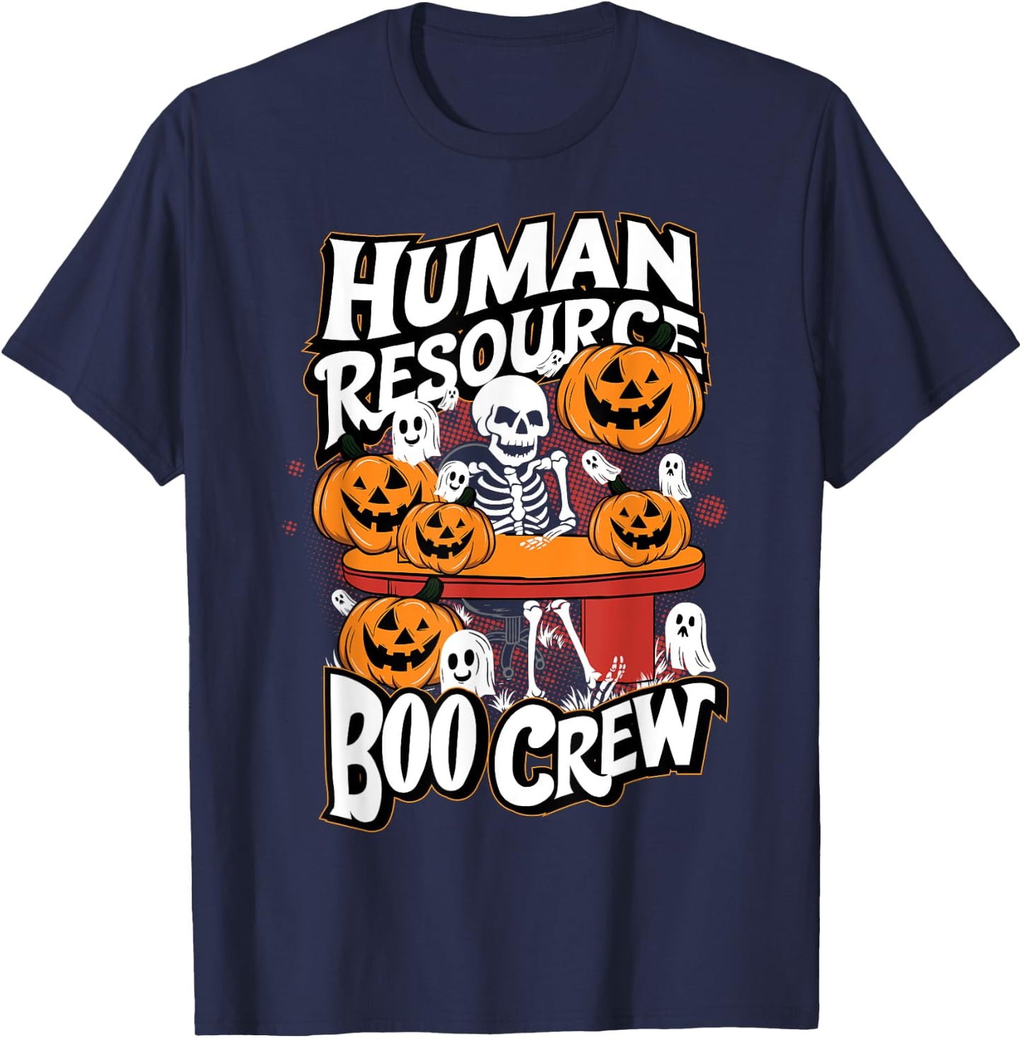 HR Boo Crew Halloween Ghost Trick Treat Squad Team T-Shirt - T-Shirt | Navy