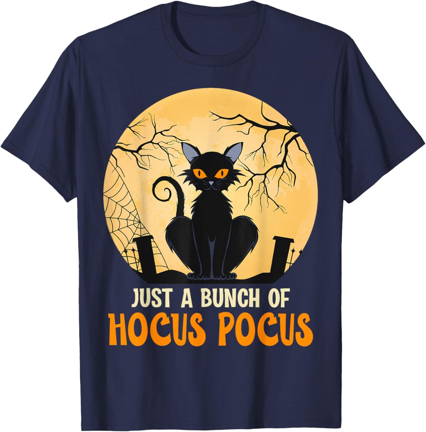just a bunch of hocus pocus, Cat with Halloween autumn T-Shirt - T-Shirt | Navy