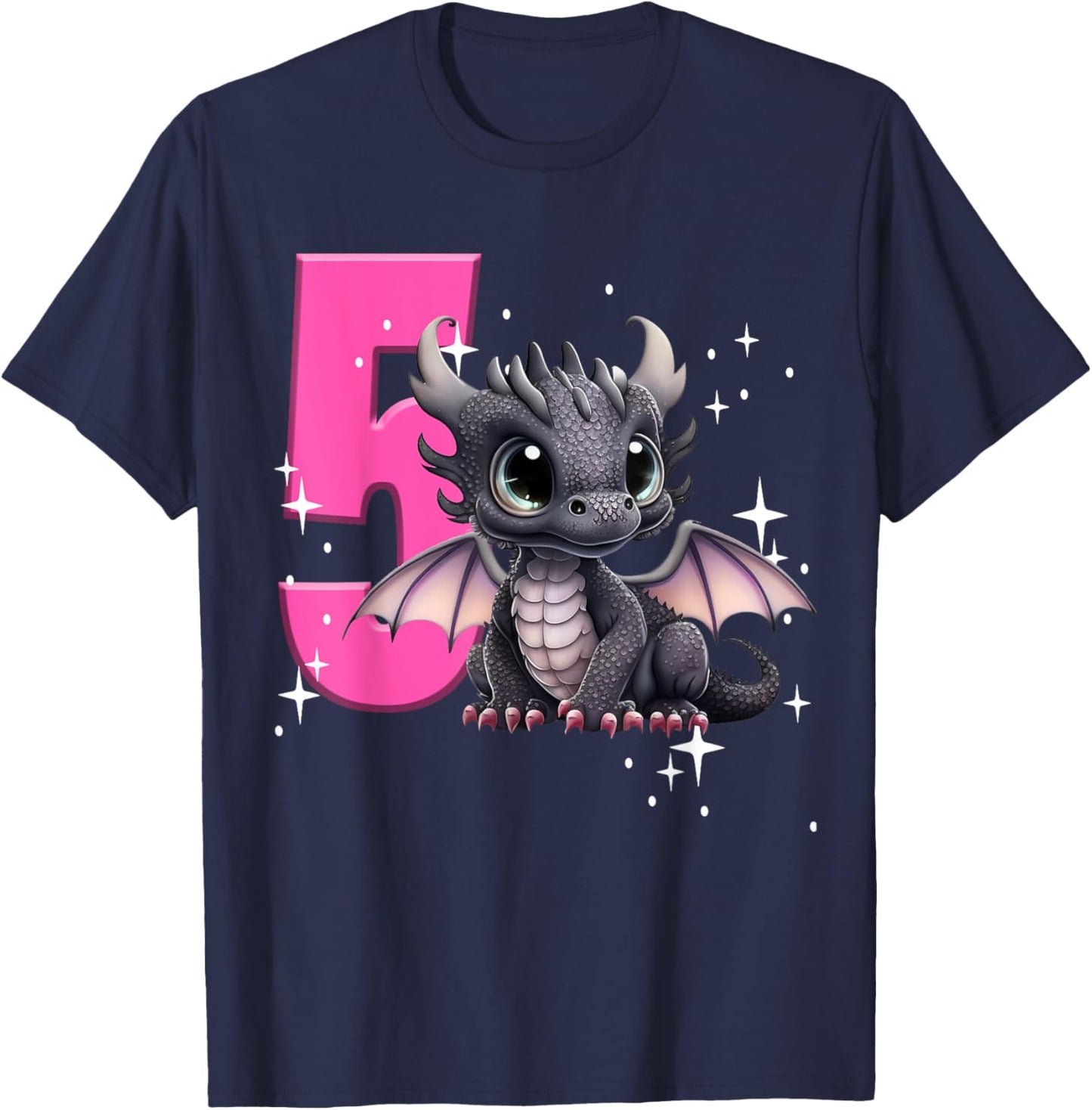 5th Birthday Shirt Dragon Party Birthday Girl Pink Five 5 T-Shirt - T-Shirt | Navy