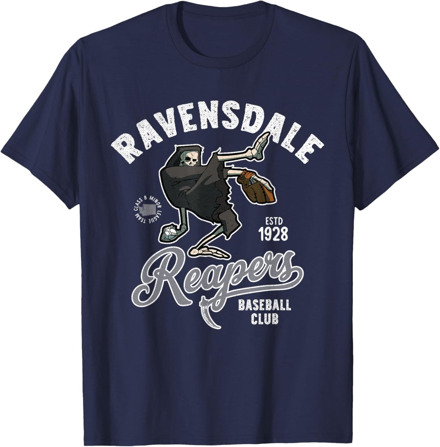 Ravensdale Grim Reapers Retro Minor League Baseball Team T-Shirt - T-Shirt | Navy