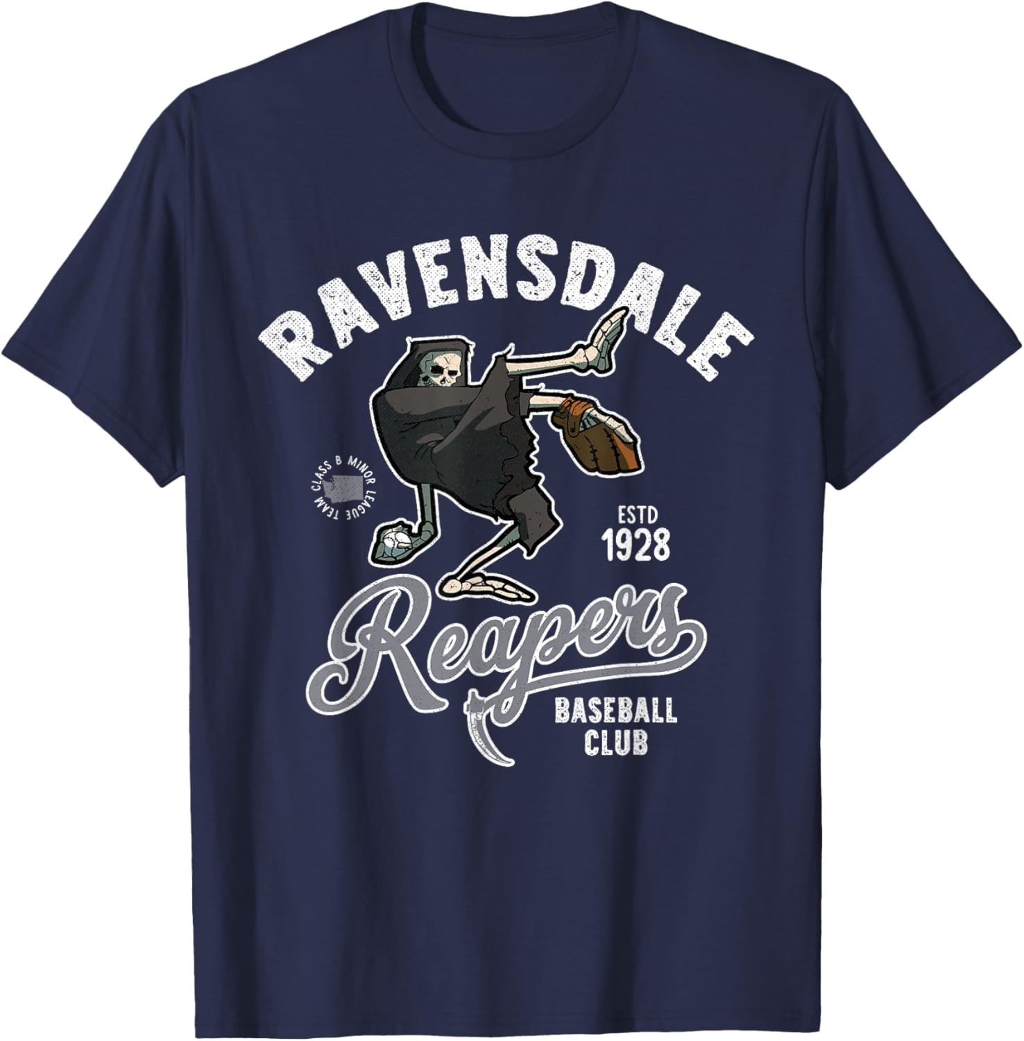 Ravensdale Grim Reapers Retro Minor League Baseball Team T-Shirt - T-Shirt | Navy