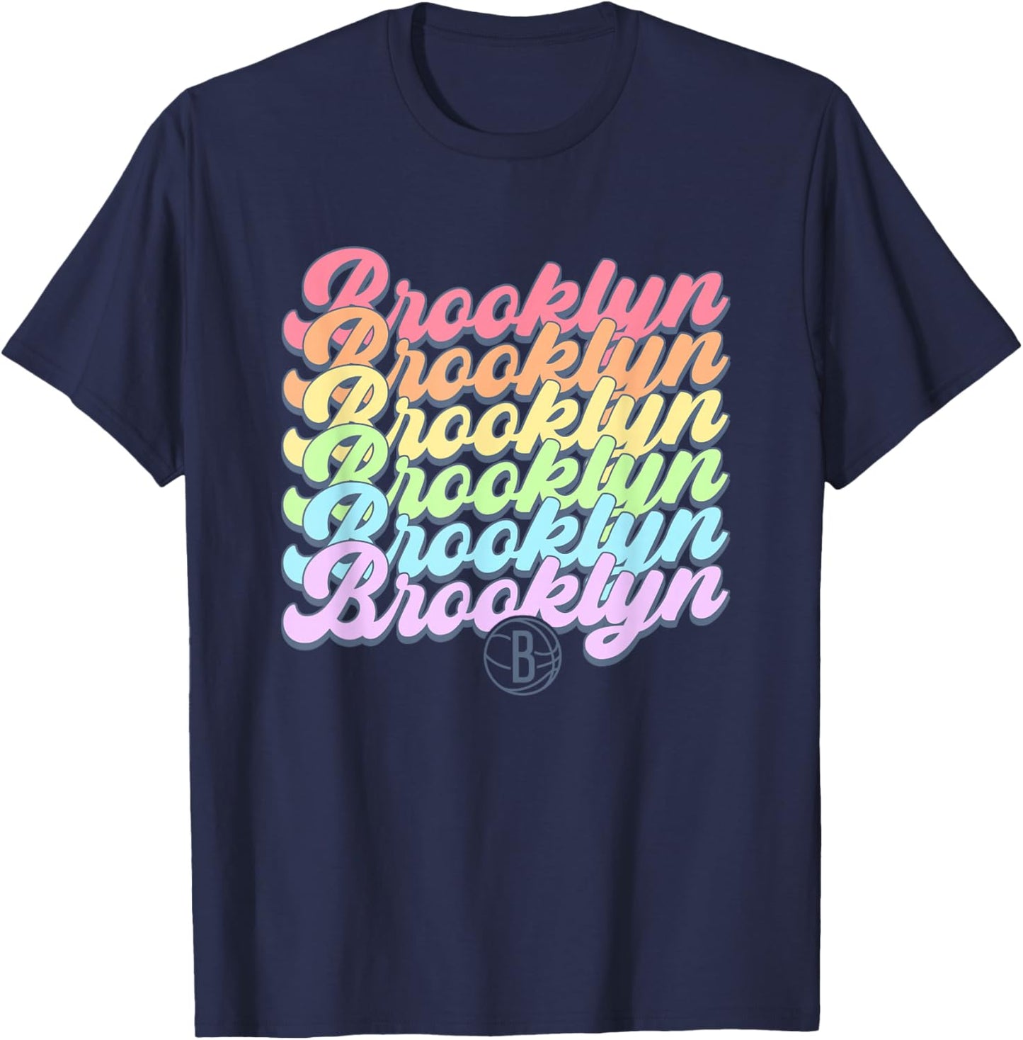 NBA Brooklyn Nets Pastel Rainbow Pride Stack T-Shirt - T-Shirt | Navy