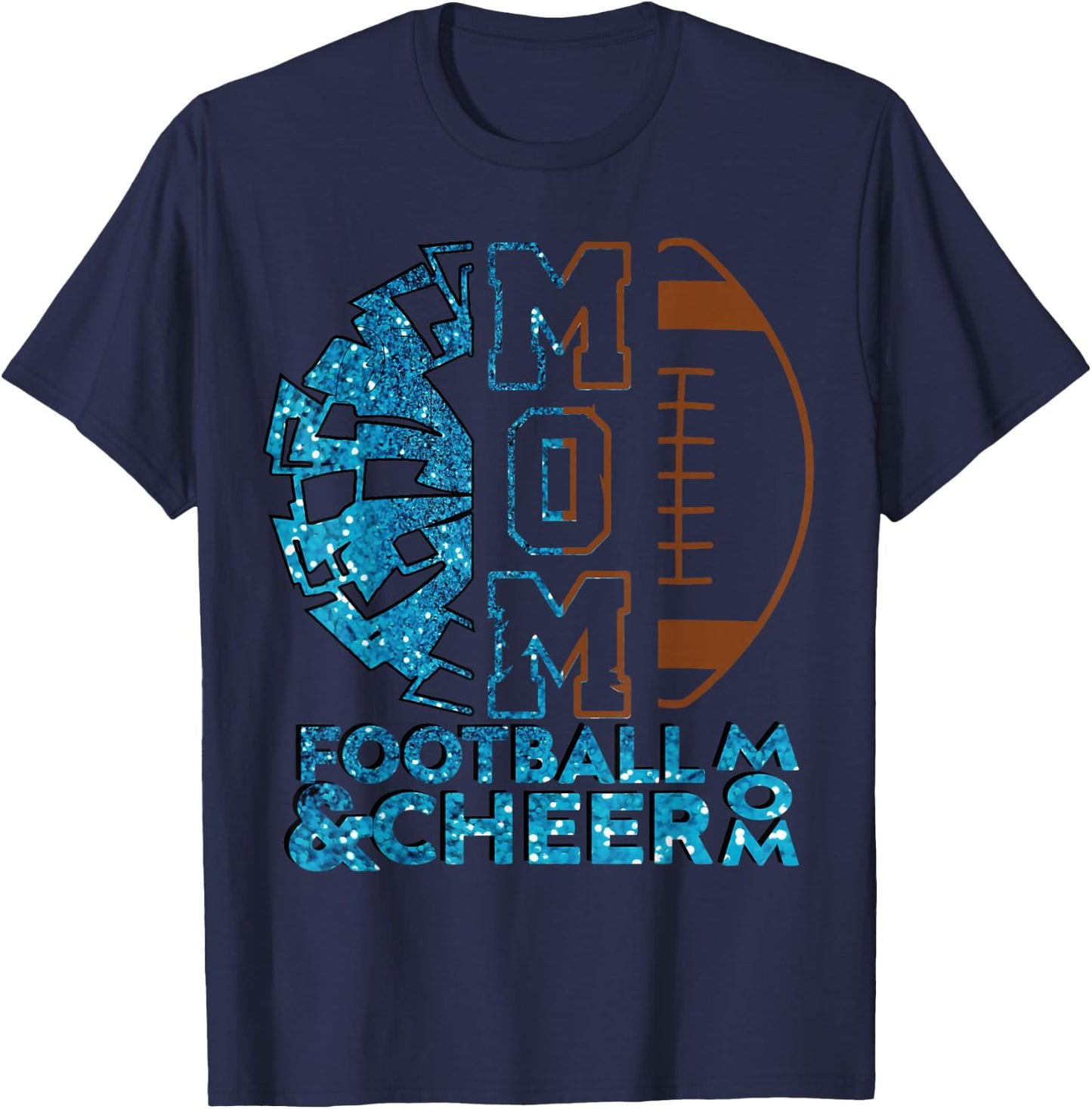 Cheer Football Cheerleading Mom Of Both Messy Bun Bleached T-Shirt - T-Shirt | Navy