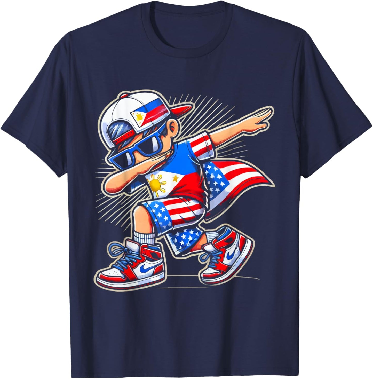 Half Filipino Half American USA Flag Philippines America T-Shirt - T-Shirt | Navy
