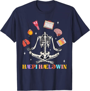 Speech Therapy Therapist SLP Spooky Skeleton Halloween Funny T-Shirt - T-Shirt | Navy