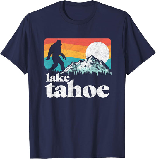 Lake Tahoe Retro Bigfoot Mountains Vintage Graphic T-Shirt - T-Shirt | Navy