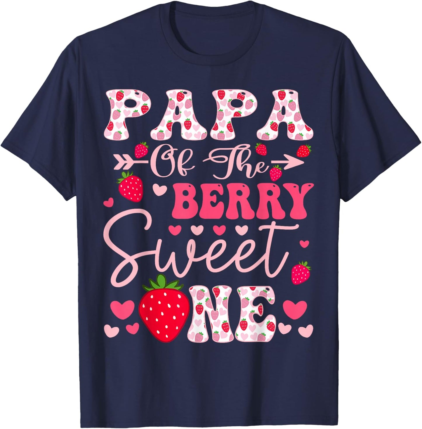 Papa Of The Berry Sweet One Strawberry 1St Birthday T-Shirt - T-Shirt | Navy