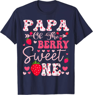 Papa Of The Berry Sweet One Strawberry 1St Birthday T-Shirt - T-Shirt | Navy