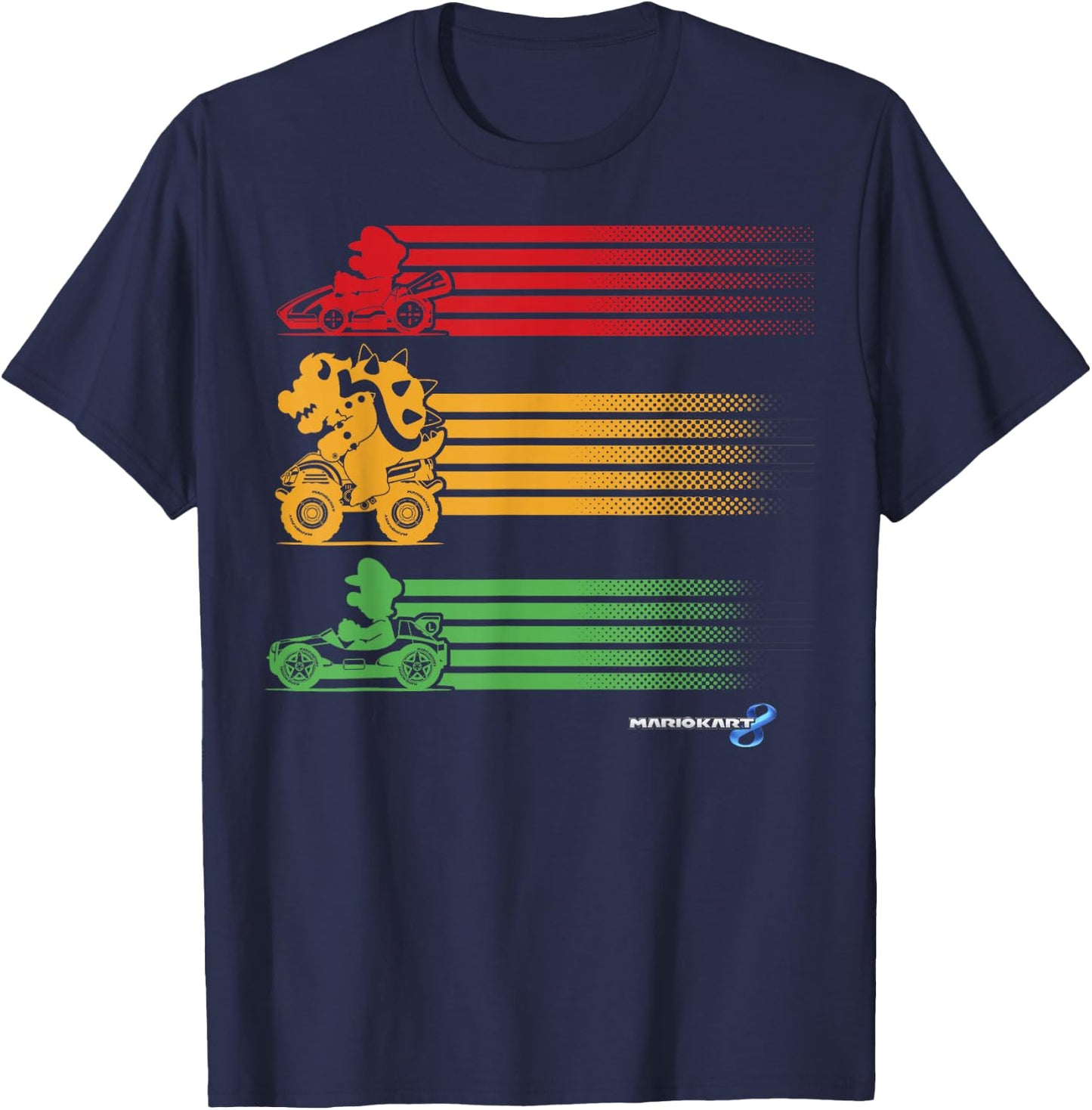 Mario Kart Mario Bowser Yoshi Line Stack T-Shirt - T-Shirt | Navy