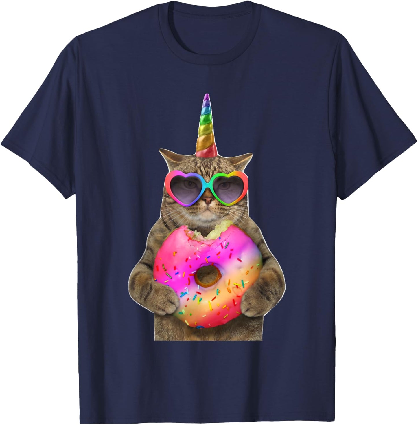Humor cat with donut, Funny cat bites donut Women Kids T-Shirt - T-Shirt | Navy