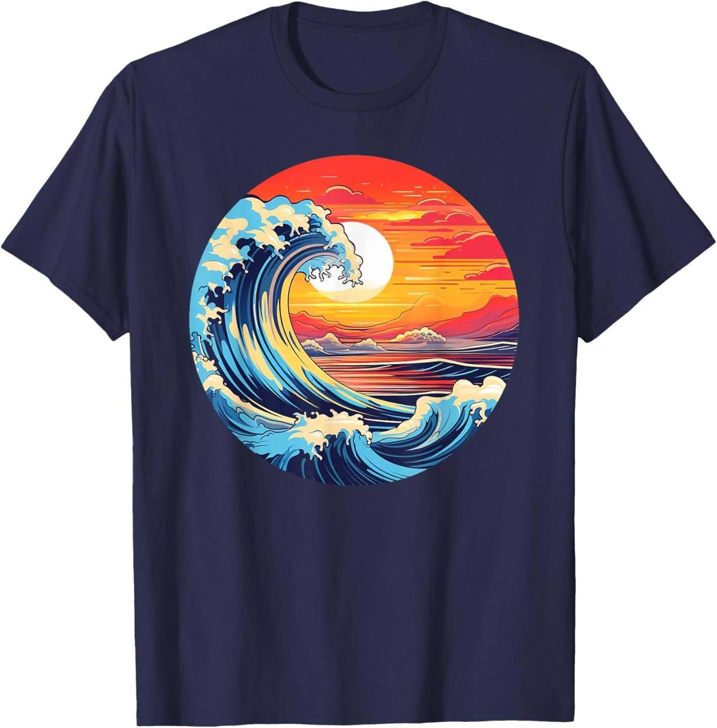 Great Art Aesthetic Tsunami boys Wave off Kanagawa Japanese T-Shirt - T-Shirt | Navy