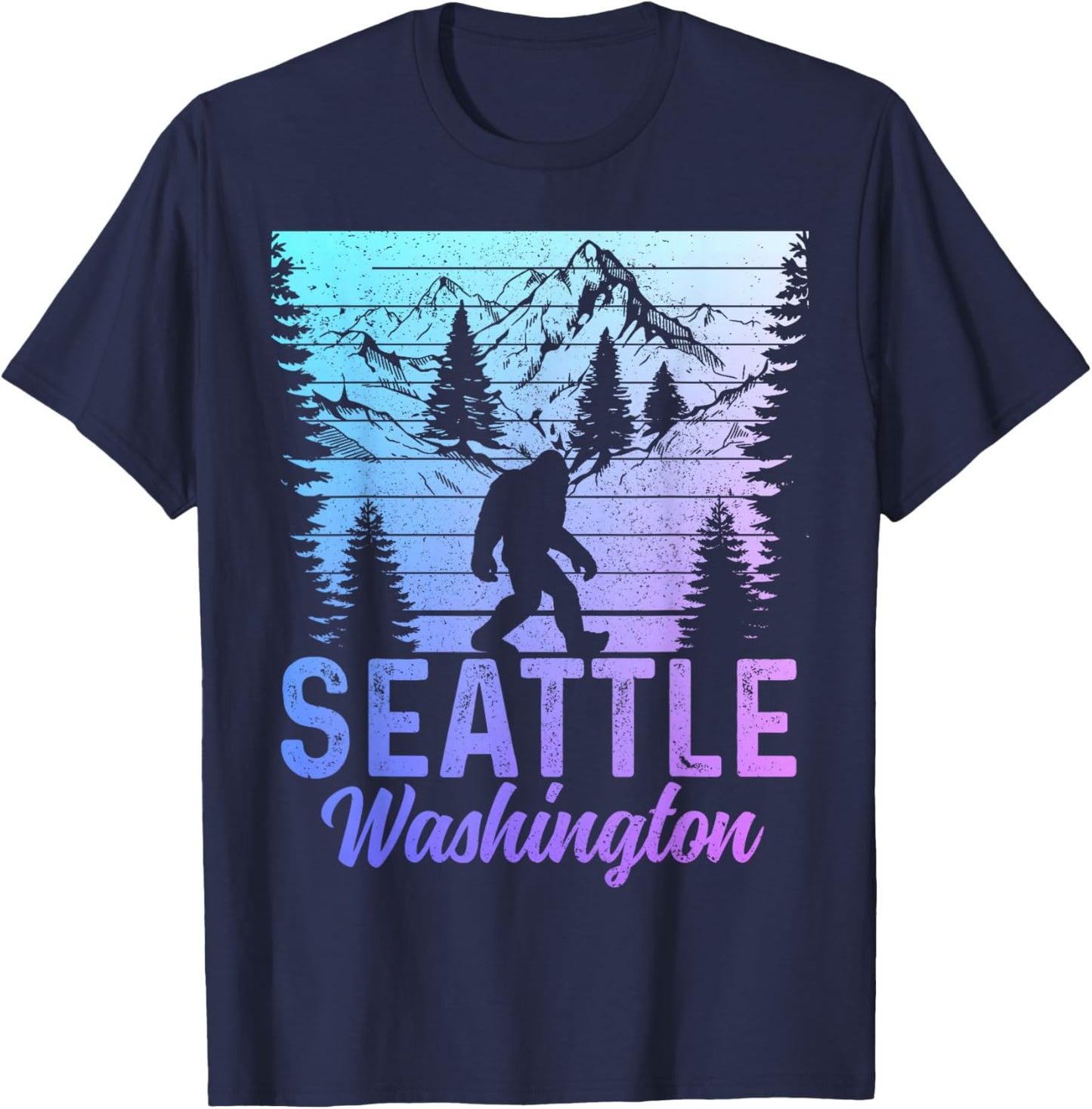 Seattle Washington PNW Bigfoot Vintage Pacific Northwest T-Shirt - T-Shirt | Navy