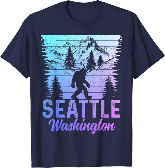 Seattle Washington PNW Bigfoot Vintage Pacific Northwest T-Shirt - T-Shirt | Navy
