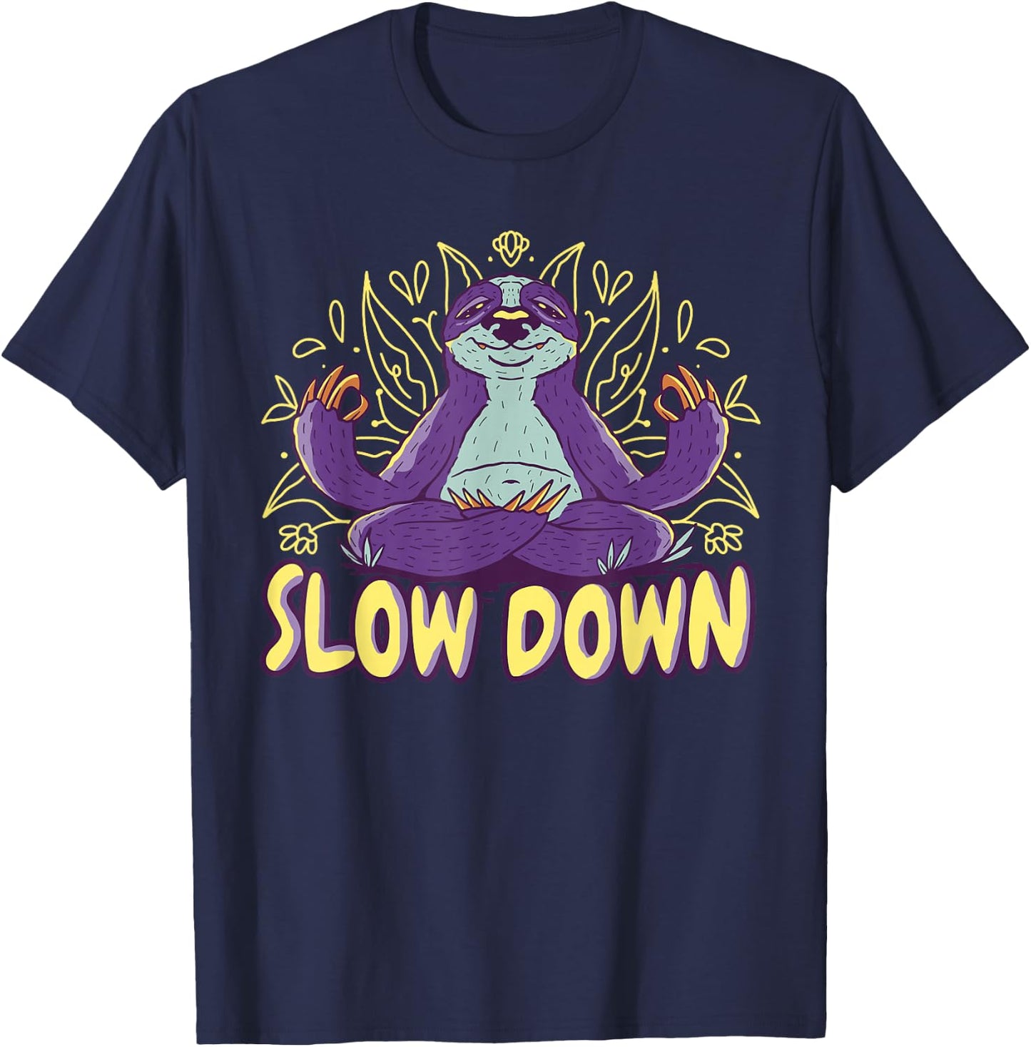 Sloth Yoga Meditation Sloth Yogi - Slow Down - Relax Yoga T-Shirt - T-Shirt | Navy