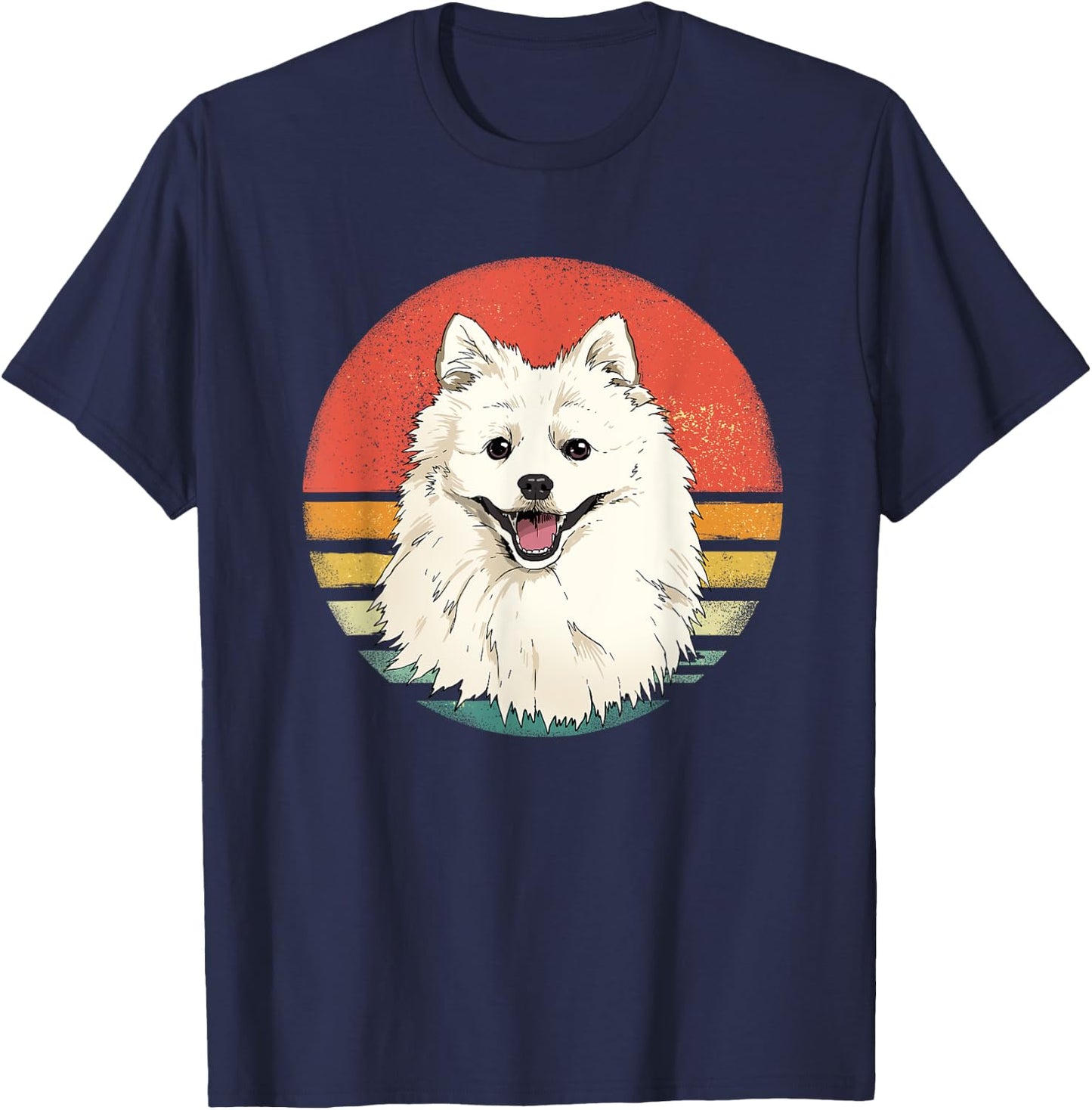 Retro American Eskimo Spitz Dog Animal Face Puppy Dog Lover Women Girls Kids T-Shirt - T-Shirt | Navy