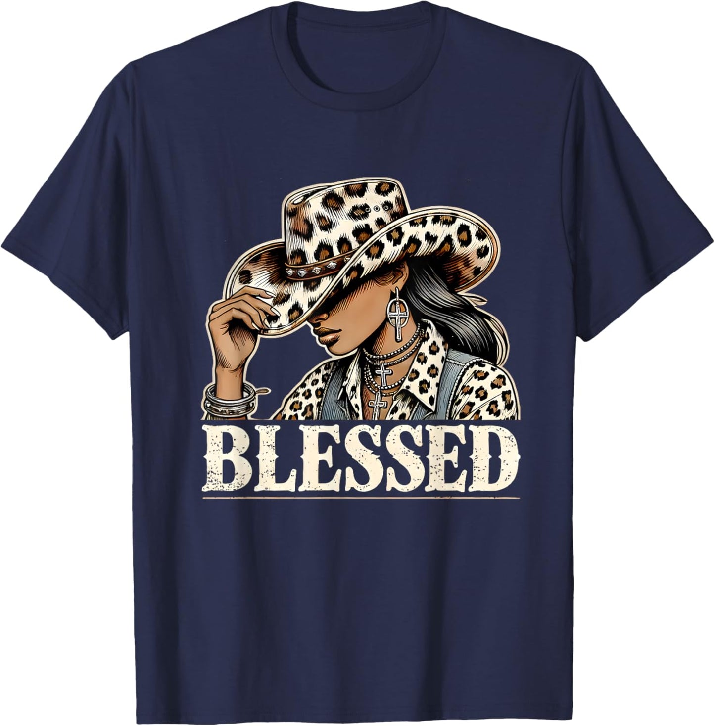 Vintage Cowgirl Black Western Cowgirl African Christian T-Shirt - T-Shirt | Navy