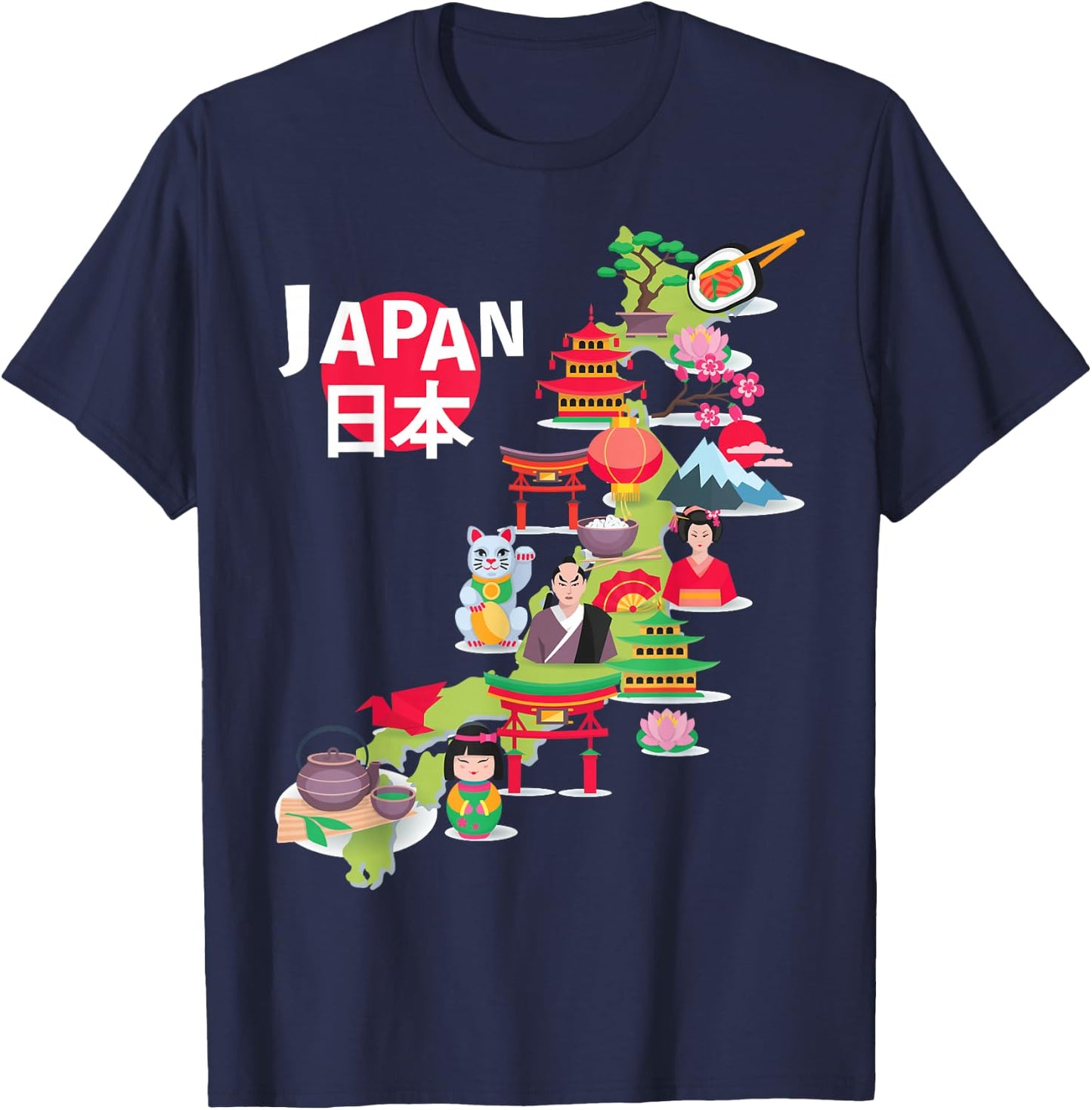 Japanese Flag Travel Map Japanese Pride Okinawa Tokyo Love T-Shirt - T-Shirt | Navy