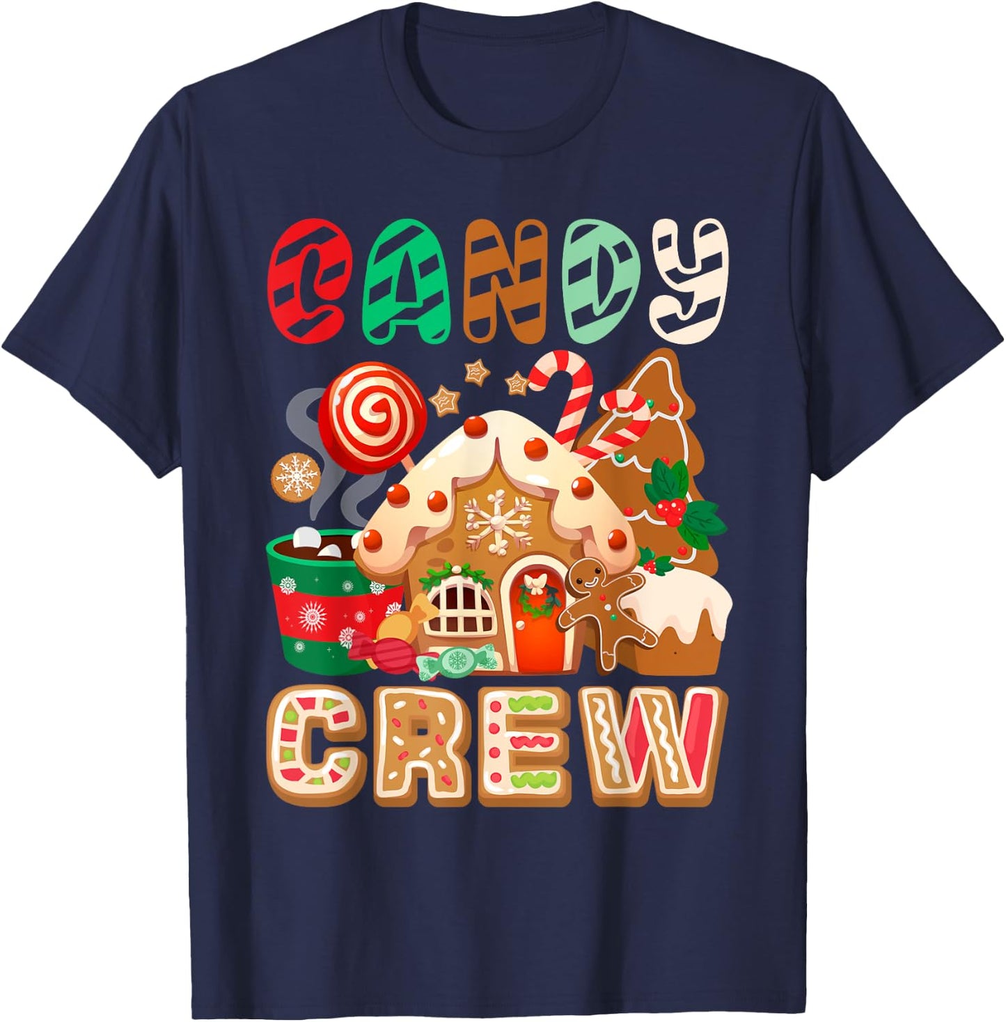 Funny Christmas Candy Crew Security Candyland Donut Pajama T-Shirt - T-Shirt | Navy