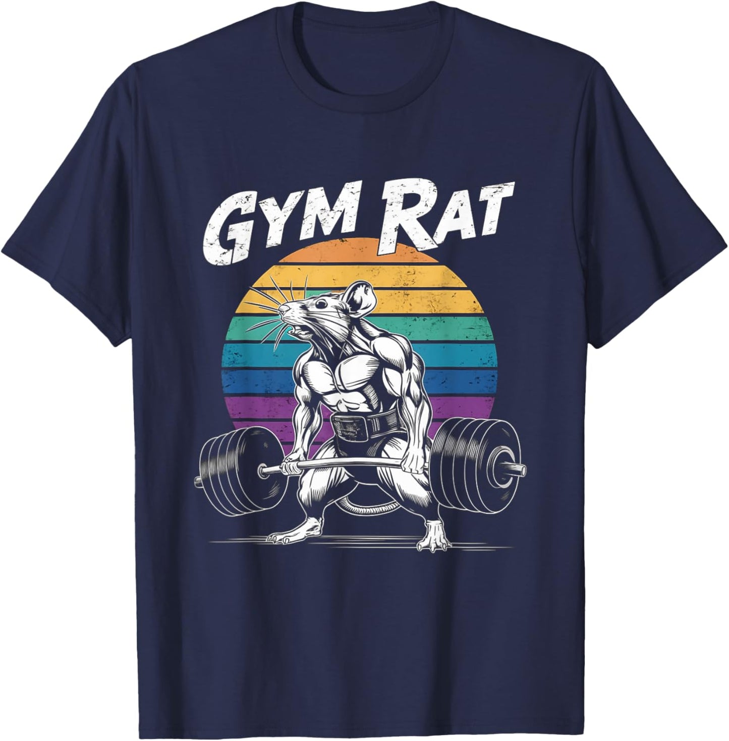 Muscular Gym Rat Weightlifting Bodybuilding Workout T-Shirt - T-Shirt | Navy