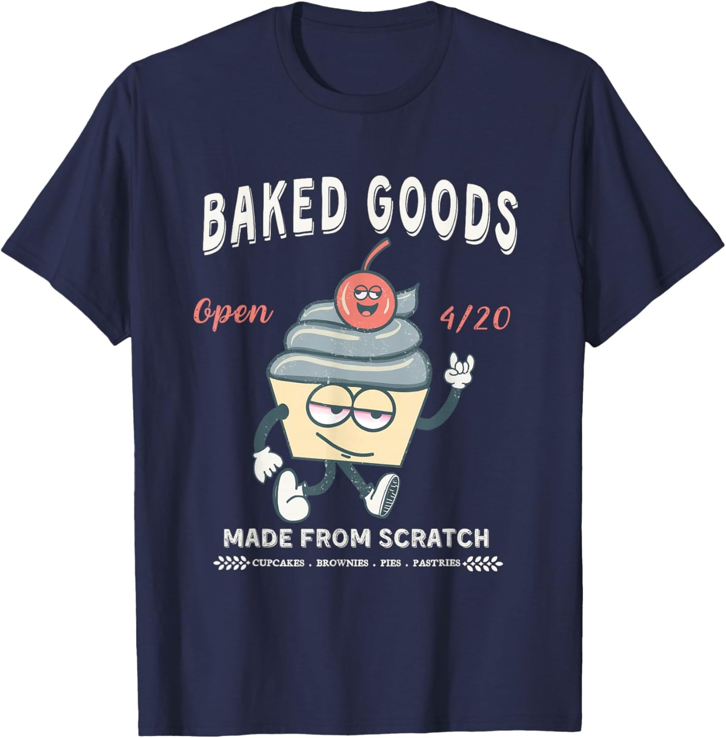 Funny 420 Handmade Retro Vintage Happy Plant Cupcake Design T-Shirt - T-Shirt | Navy