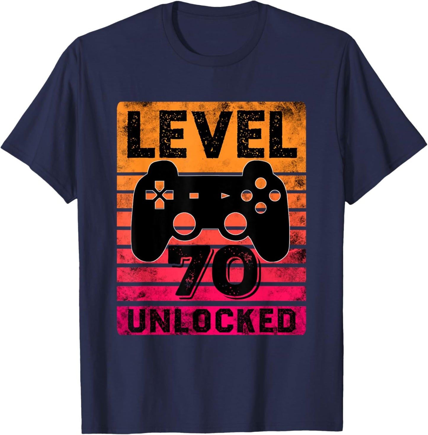 Level 70 Unlocked 70 Year Old Gamer 70th Birthday Gaming T-Shirt - T-Shirt | Navy