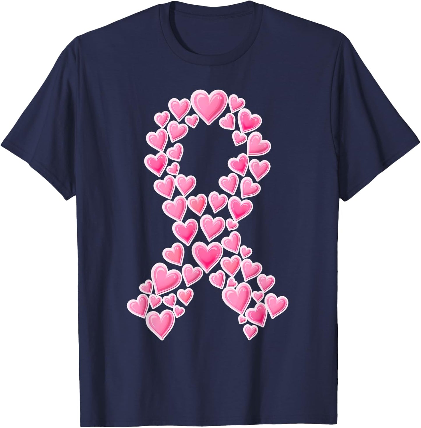 Pink Ribbon Hearts Breast Cancer Awareness Support Squads T-Shirt - T-Shirt | Navy