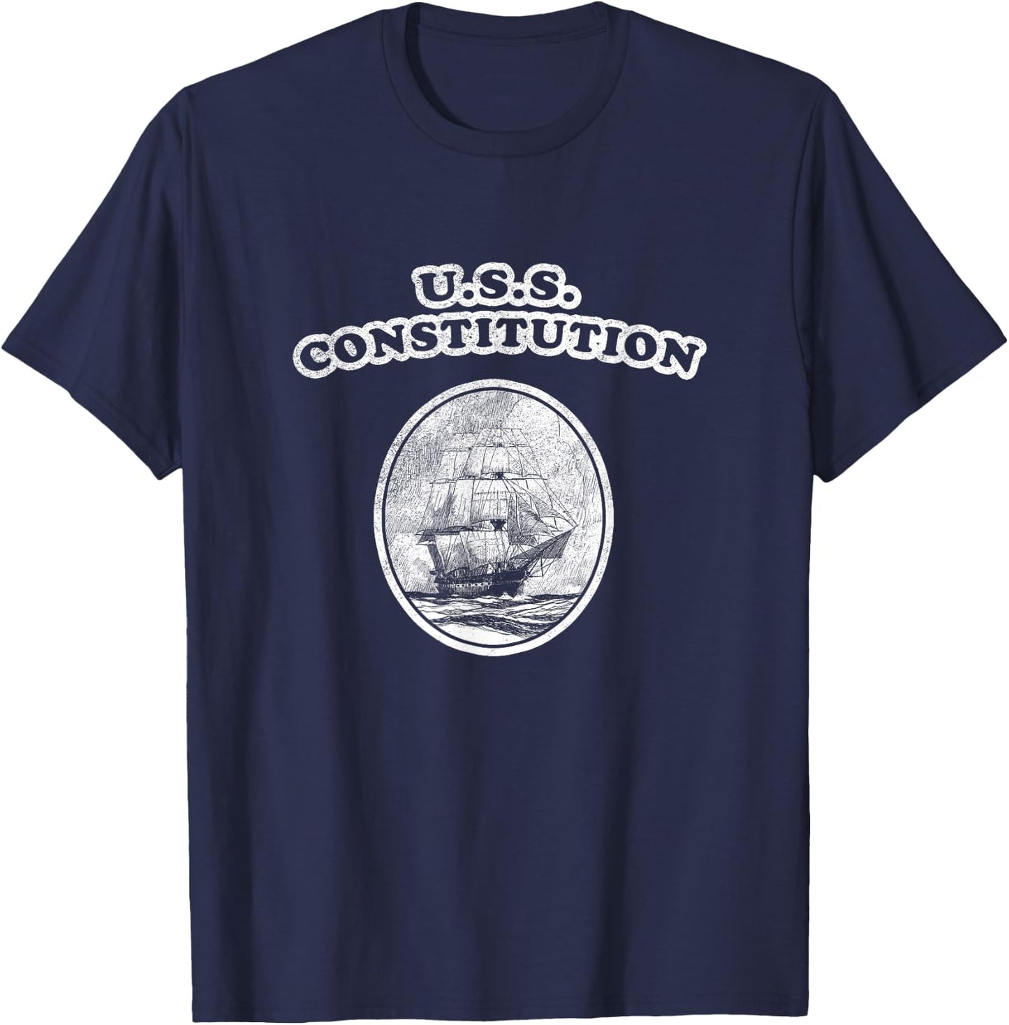 Retro USS Constitution Design by Turbo Volcano T-Shirt - T-Shirt | Navy