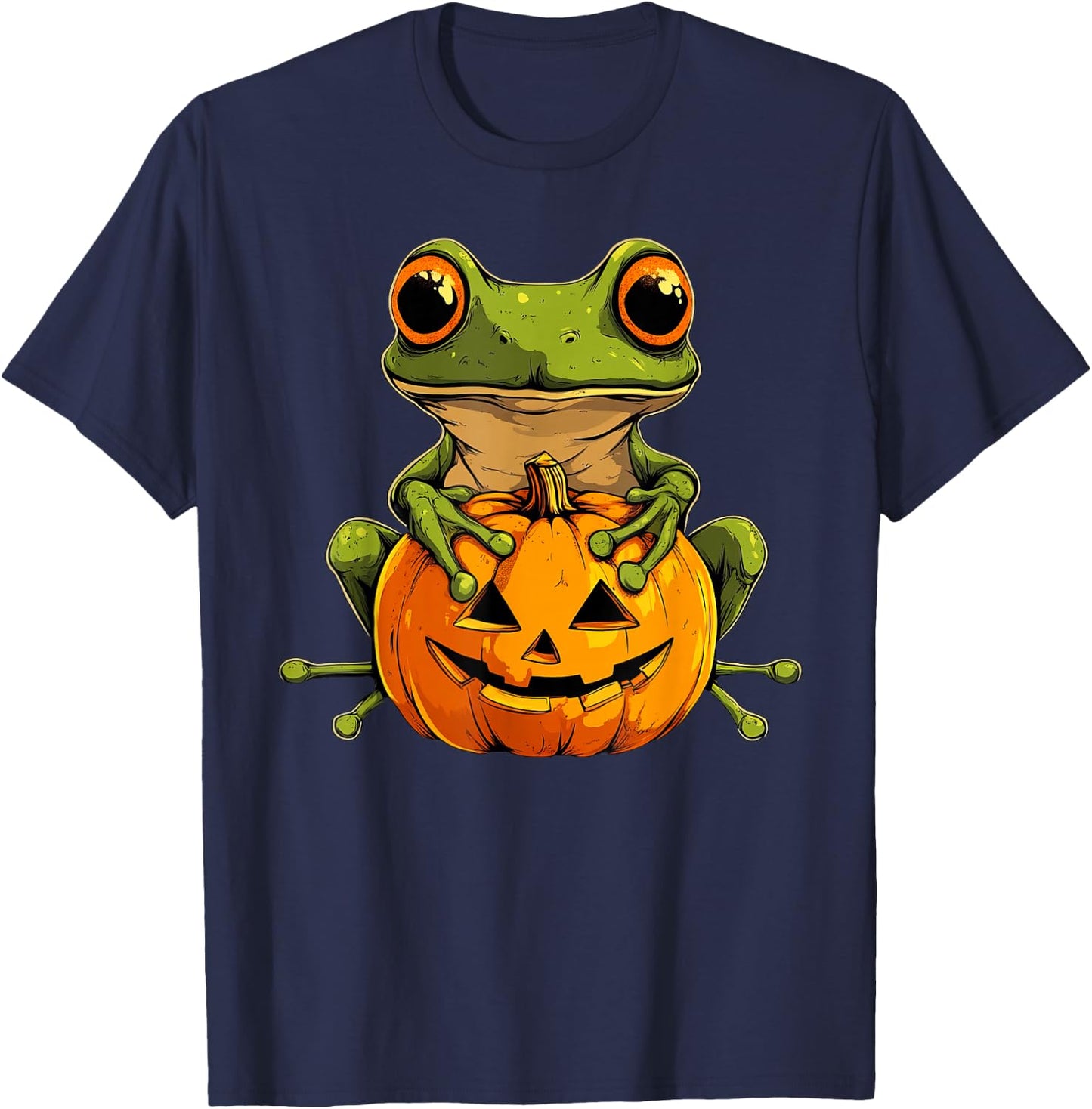 Cute Frog Jack O Lantern Pumpkin Halloween T-Shirt - T-Shirt | Navy