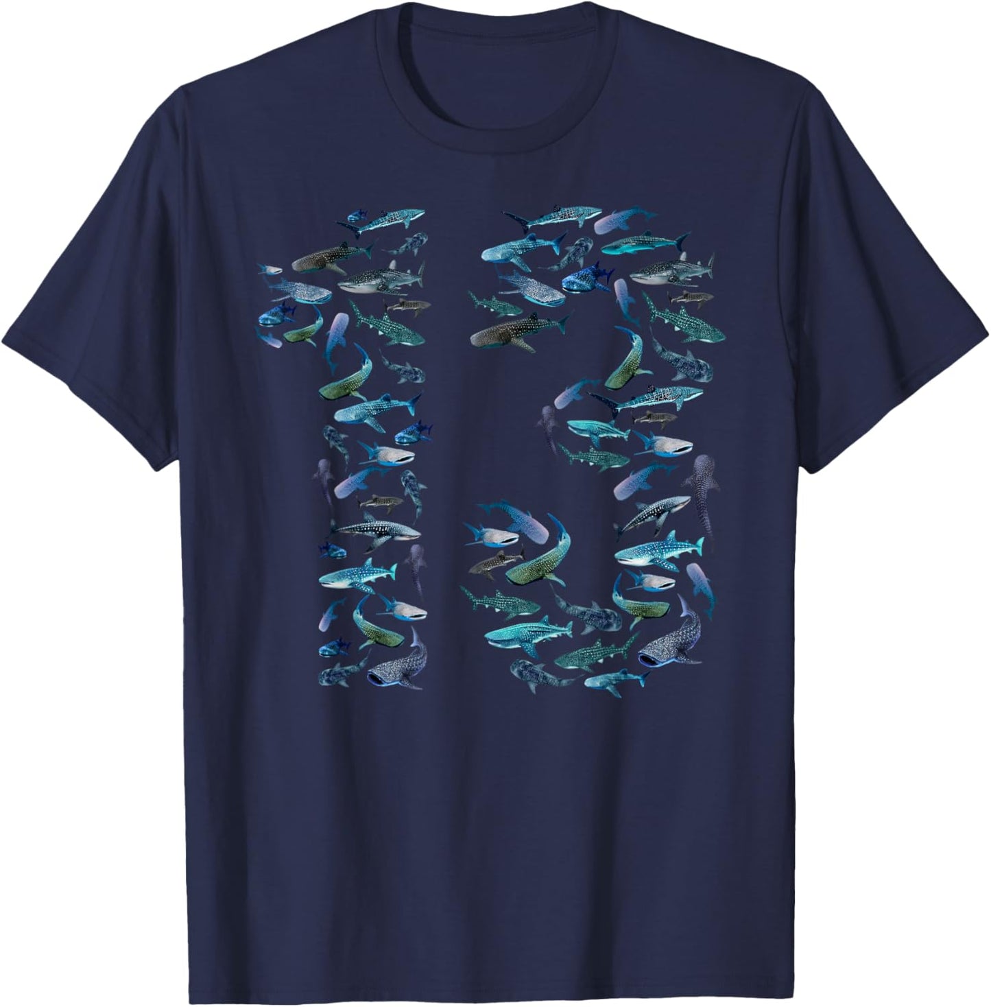 13th Birthday Boy & Girl Thirteen-Year-Old Fish Whale Shark T-Shirt - T-Shirt | Navy