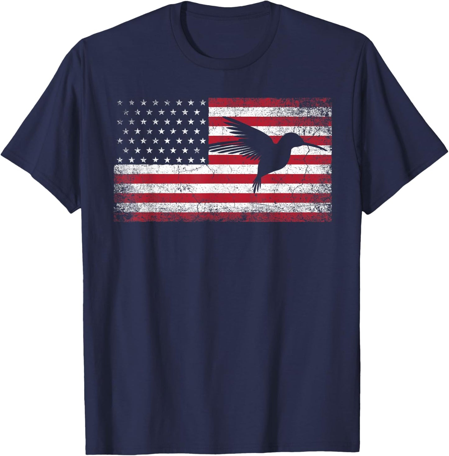 American Flag Hummingbird Bird Lover 4th of July Birding USA T-Shirt - T-Shirt | Navy
