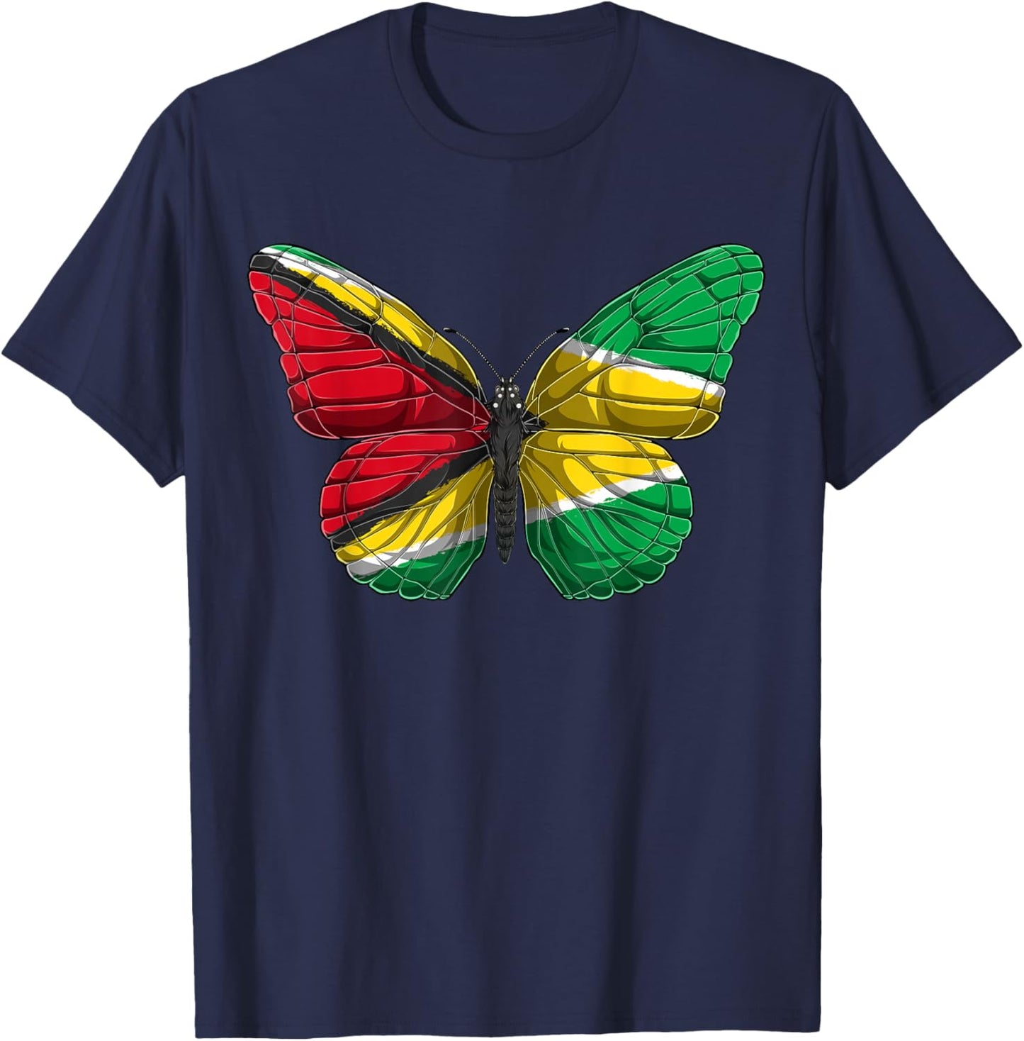 Guyana Butterfly Shirt Patriotic Guyanese Flag T-Shirt - T-Shirt | Navy