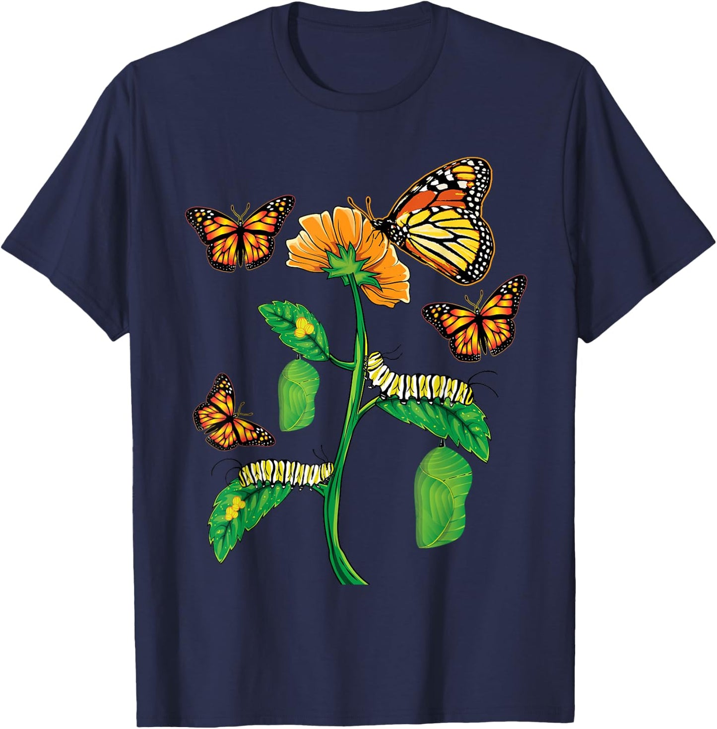 Monarch Butterfly Lover Life Cycle Metamorphosis Caterpillar T-Shirt - T-Shirt | Navy