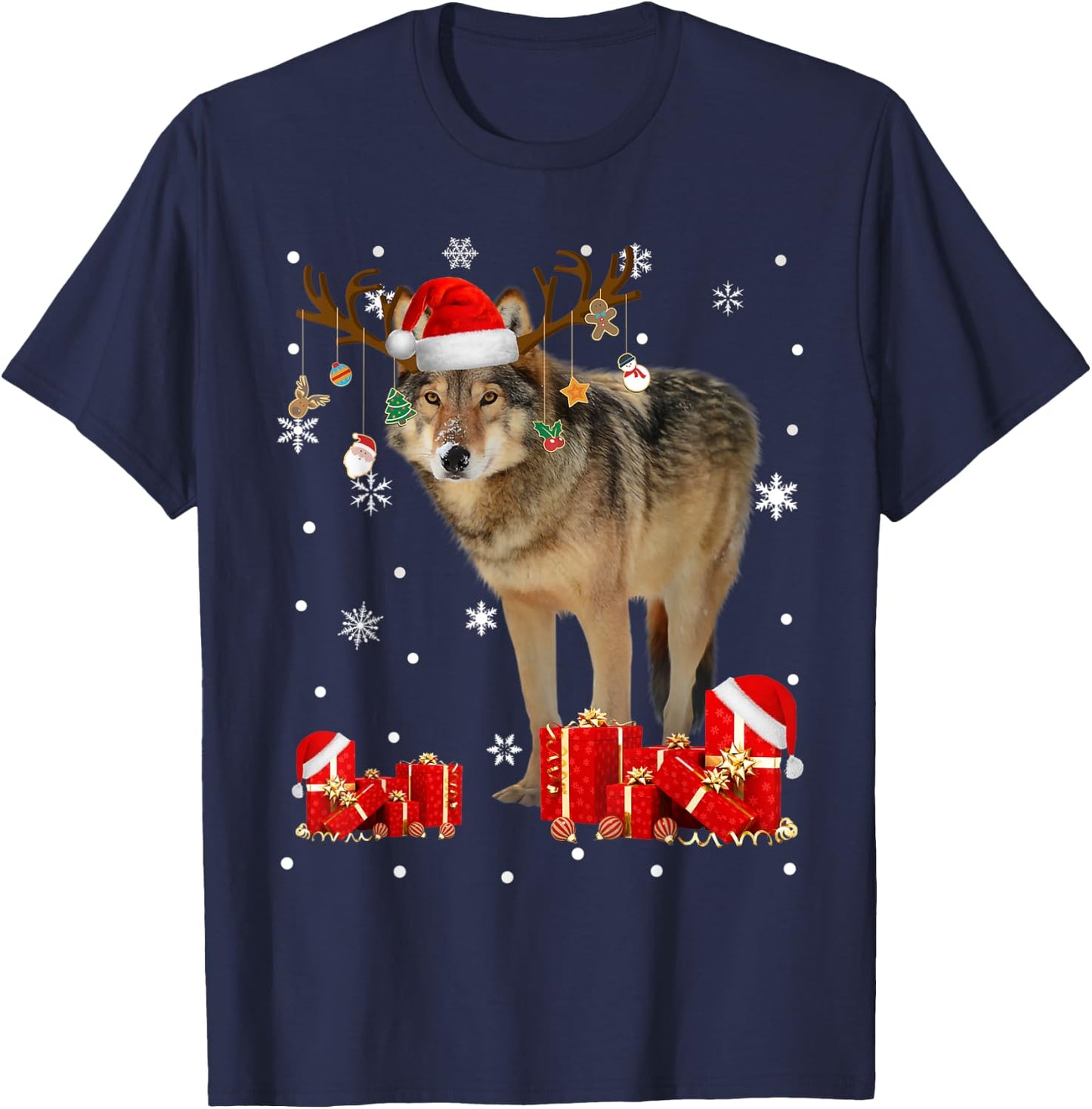 Christmas Wolf Funny Santa Reindeer Wolf Lover Gifts T-Shirt - T-Shirt | Navy