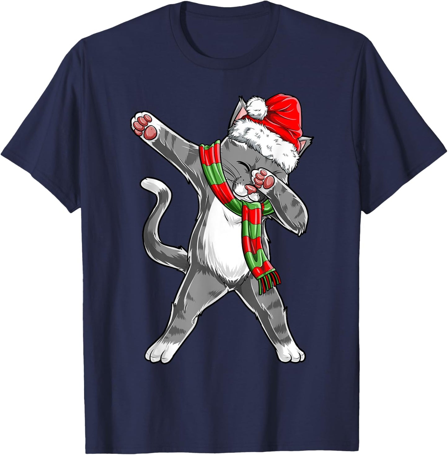 Dabbing Cat Santa Christmas Gift Kids Boys Girls Catmas Xmas T-Shirt - T-Shirt | Navy