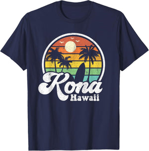 Vintage Kona Beach Hawaii Surf Hawaiian Surfing 70's Gift Men Women Girls Kids T-Shirt - T-Shirt | Navy