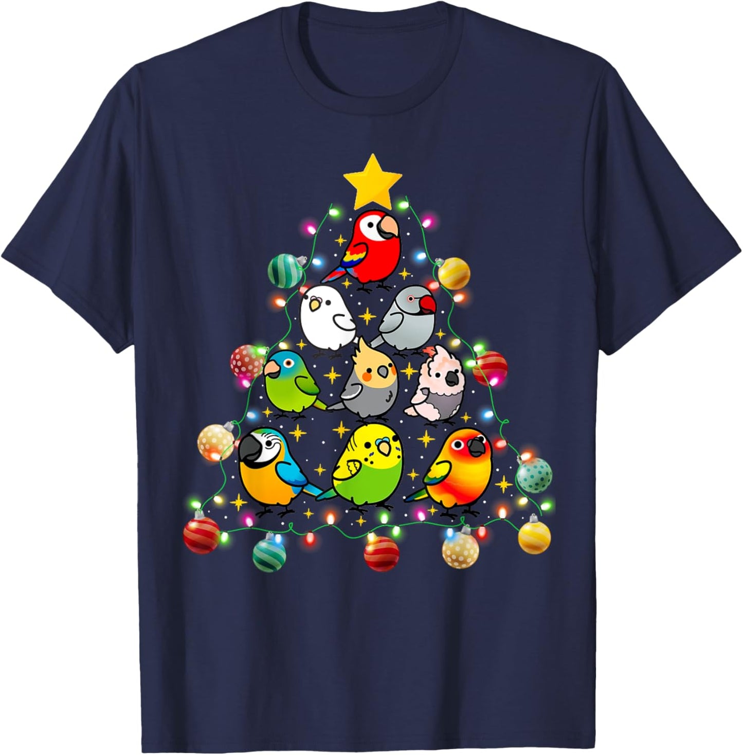 Parrot Christmas Light Ornament Tree Xmas Mom Dad Bird T-Shirt - T-Shirt | Navy