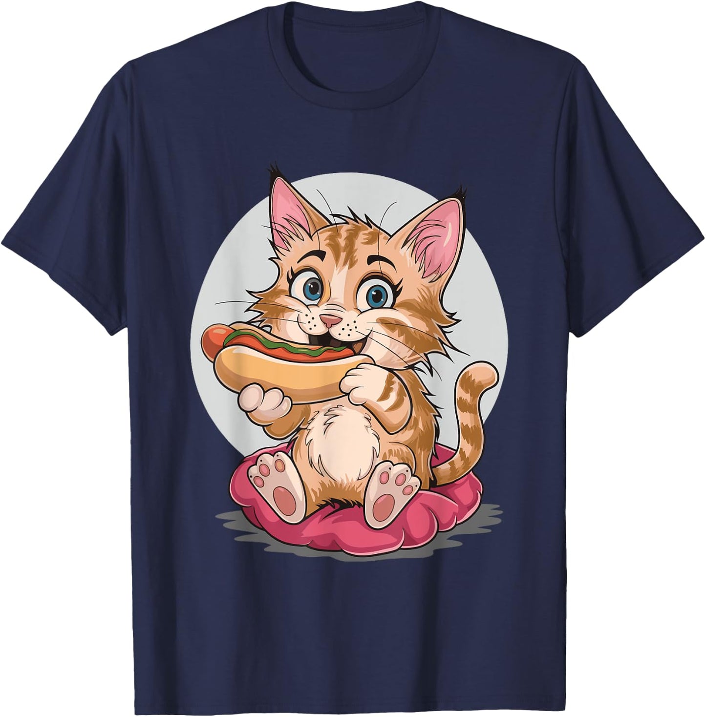 Cat Eating Hot Dog Women T-Shirt - T-Shirt | Navy