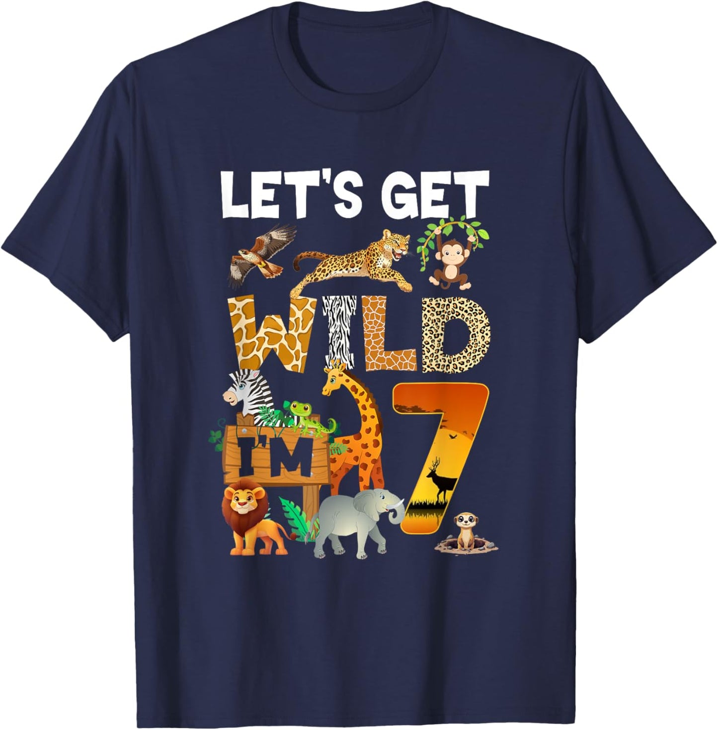 7 Year Old Zoo Birthday Safari Jungle Animal 7Th Bday T-Shirt - T-Shirt | Navy