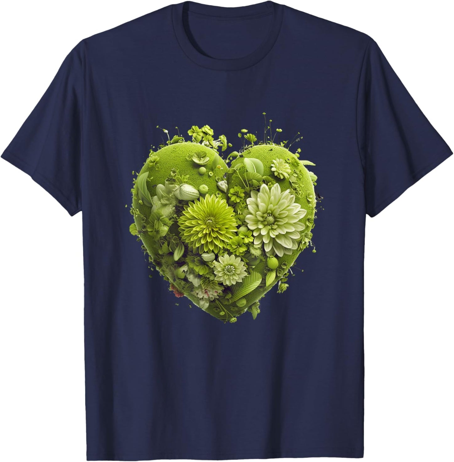 Cute Lime Green Heart Graphic Made of Flowers Girl T-Shirt - T-Shirt | Navy