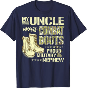 My Uncle Wears Combat Boots Dog Tags Proud Military Nephew T-Shirt - T-Shirt | Navy