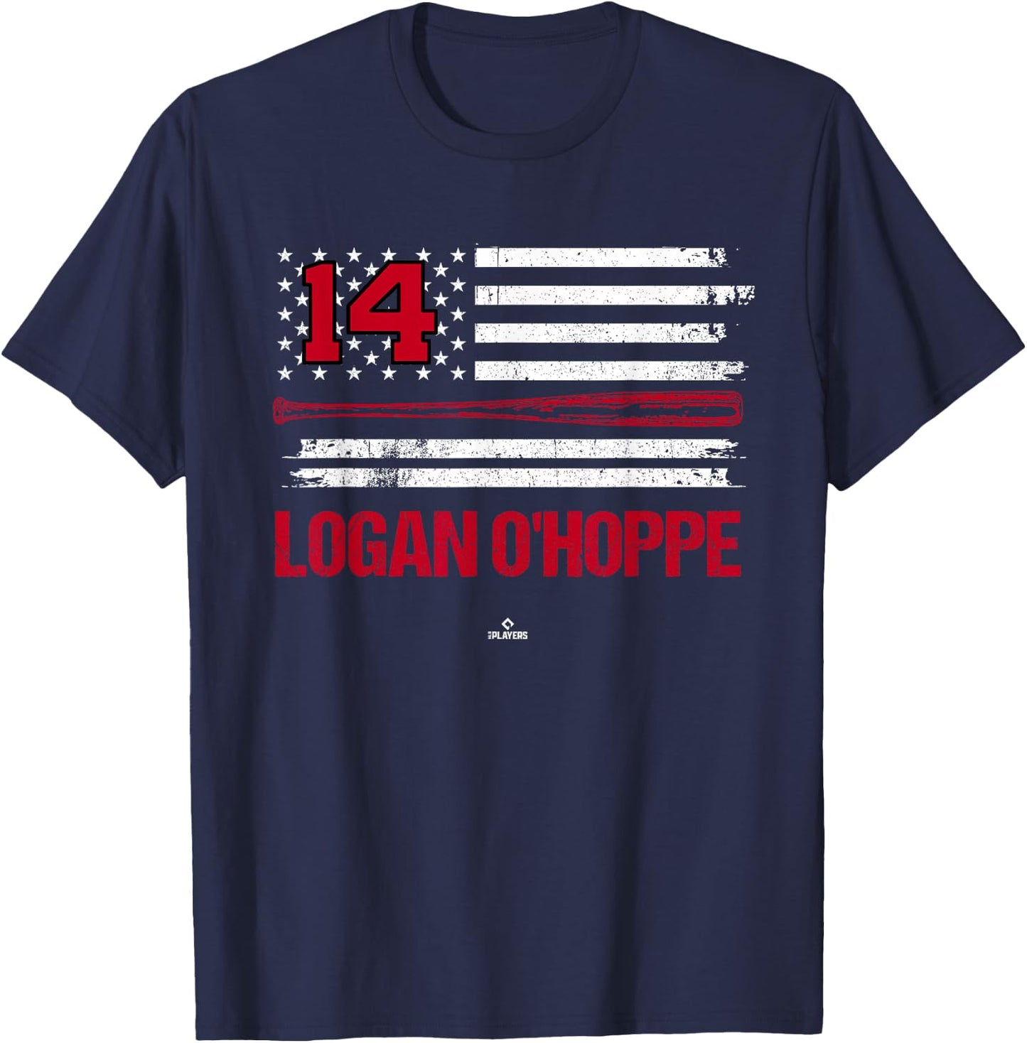 USA Flag Bat Logan O'Hoppe Los Angeles Baseball MLBPA T-Shirt - T-Shirt | Navy