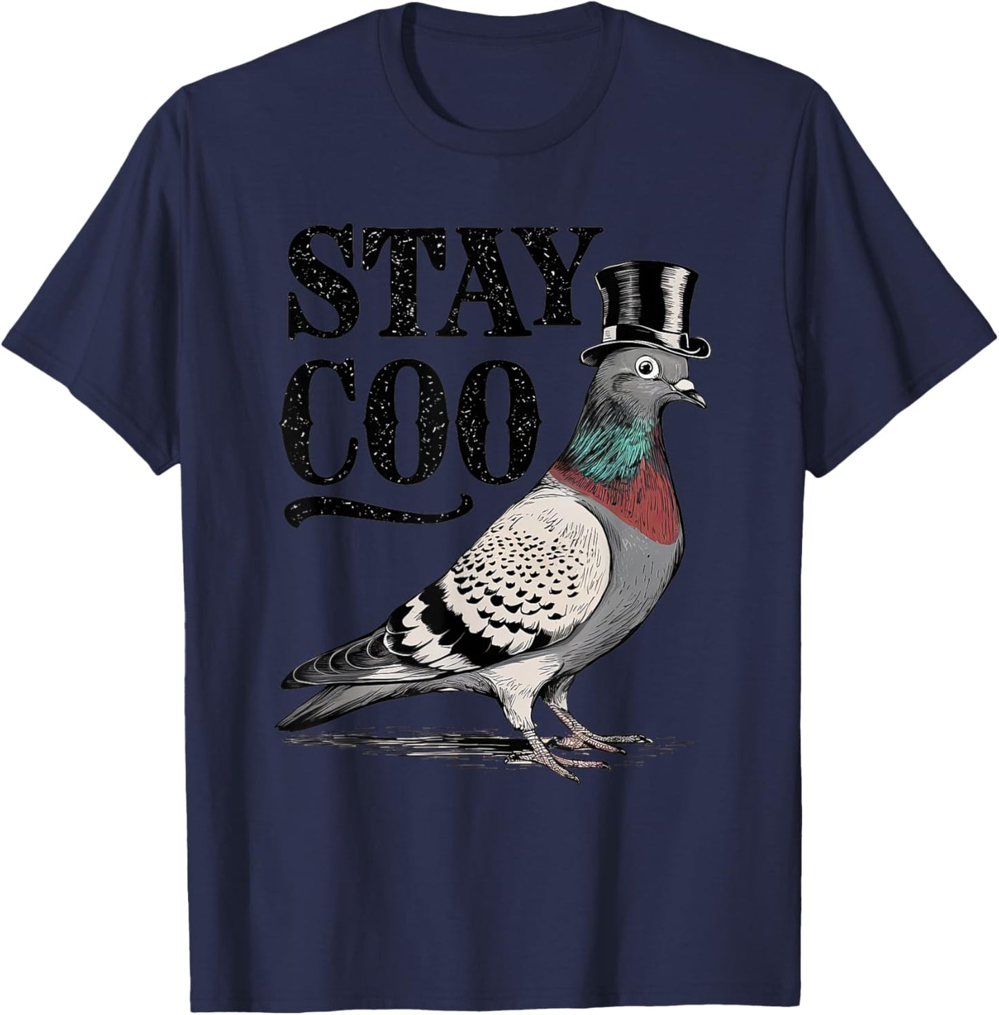 Stay Coo Funny Pigeon Top Hat Retro Design T-Shirt - T-Shirt | Navy