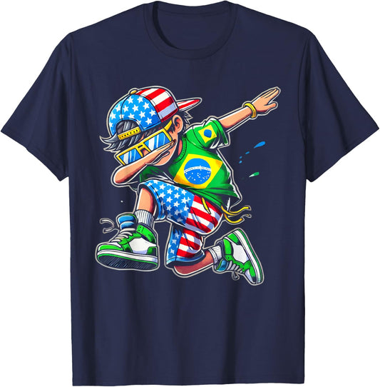 Half American Half Brazilian USA Flag Brazil America T-Shirt - T-Shirt | Navy