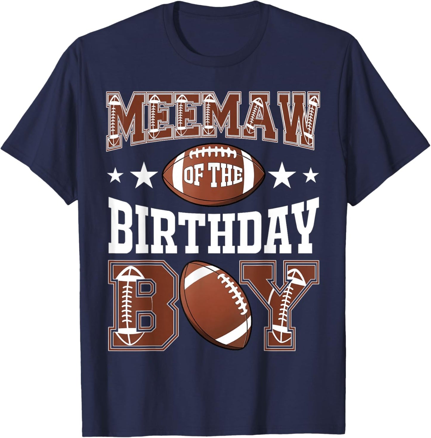 Meemaw Of The Birthday Boy Football Game Day T-Shirt - T-Shirt | Navy