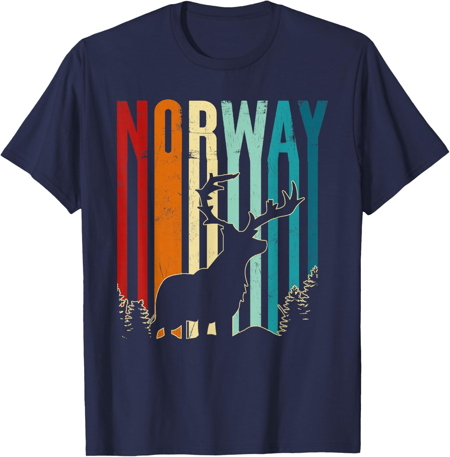 Vintage Norwegian Reindeer Retro Reindeer Norway Souvenir T-Shirt - T-Shirt | Navy