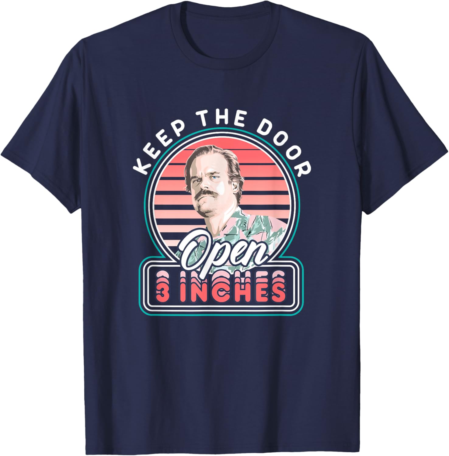 Stranger Things Chief Hopper Vintage Door 3 Inches Open T-Shirt - T-Shirt | Navy