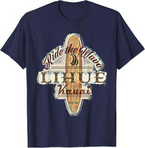 Surfing, Surfboard, Distressed Longboard Lihue Kauai T-Shirt - T-Shirt | Navy